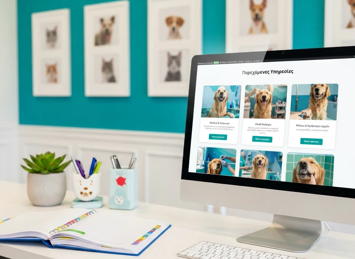 PawsGroomer – Pet Grooming Software Mockup on Screen Οδηγός λειτουργίας Paws Groomer Software και Online Booking